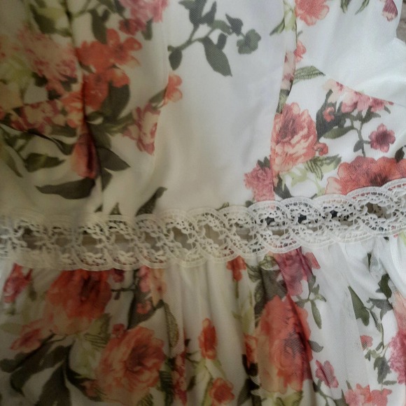 NWT A. Byers scalloped top peachy pink mesh lace waist knee length dress 11 - Picture 5 of 11